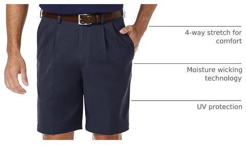 Haggar Men's Cool 18 Pro Straight Fit Pleated Front 4-Way Stretch Expandable Waist Golf Performance Short