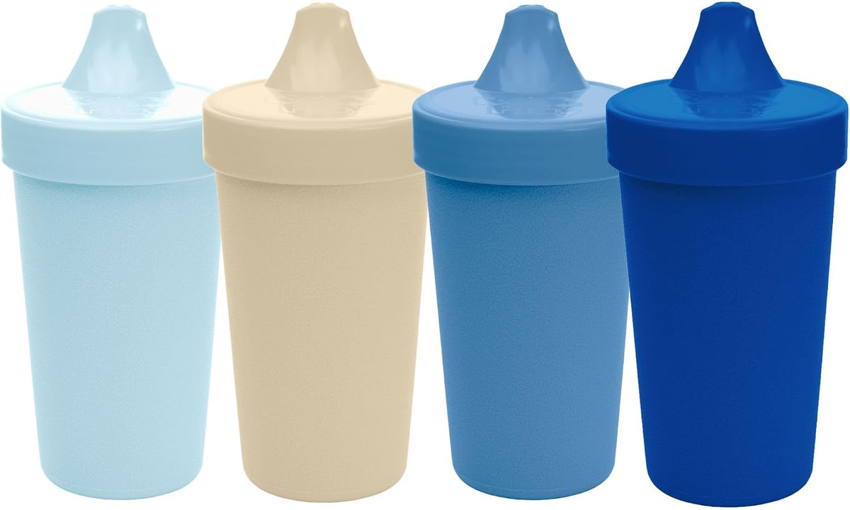 Re-Play Spill-Proof Sippy Cups for Toddlers - Kids Reusable 10 Oz Set of 4, Dishwasher & Microwave Safe, Made in USA, Cool Blues