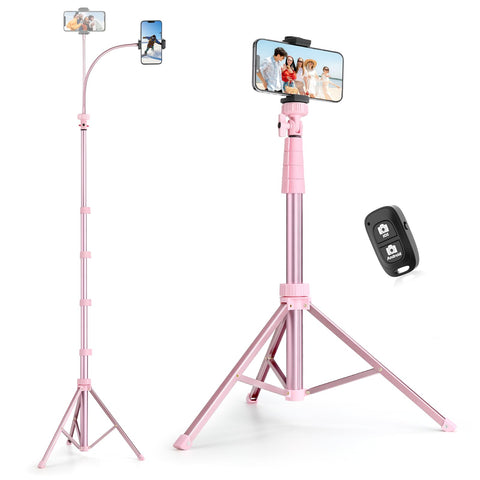 SENSYNE 88" Phone Tripod & Selfie Stick, Extendable Cell Phone Tripod Stand with Wireless Remote and Phone Holder, Pink