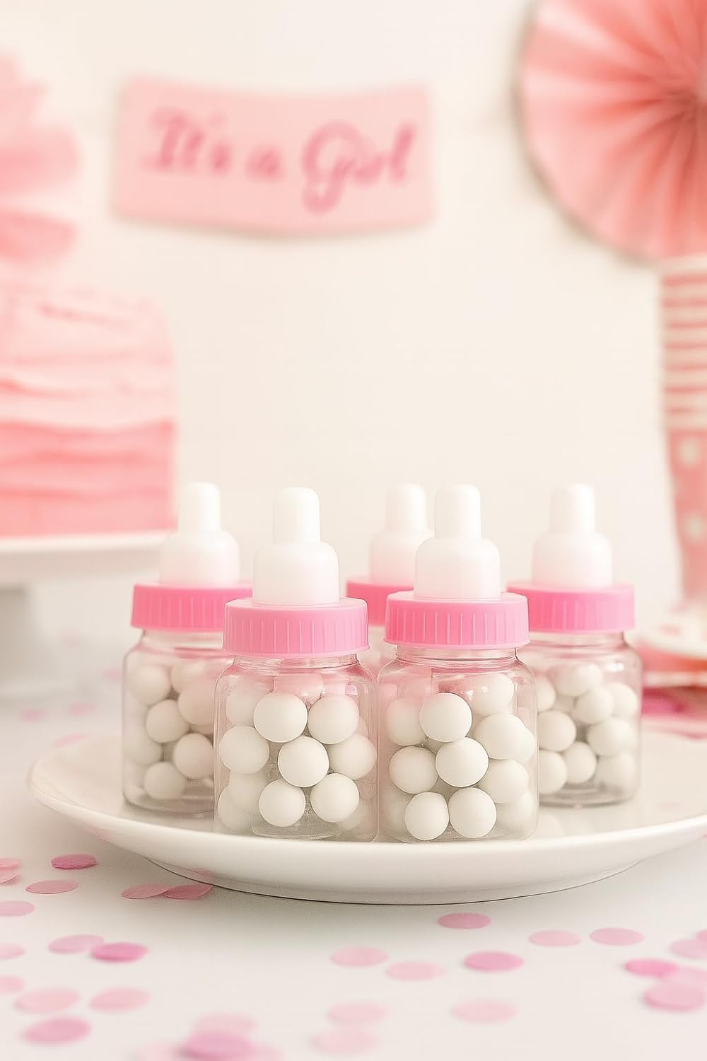 Baby Shower Favor - 36 Pack Pink Mini Milk Bottle Party Favor Gift Bag Boxes 1.5" x 3.5" - Baby Shower Candy Jar.