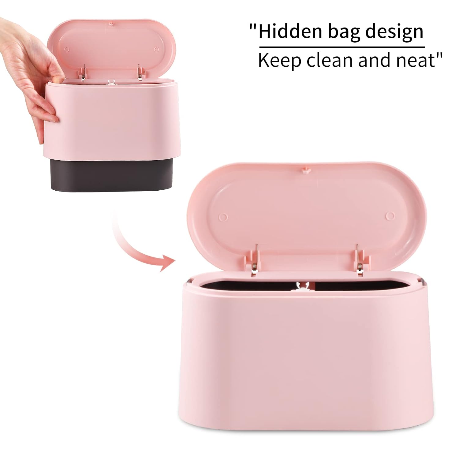 SUBEKYU Mini Trash Can with Lid,Small Desktop Trash Can,Pink 0.5 Gal