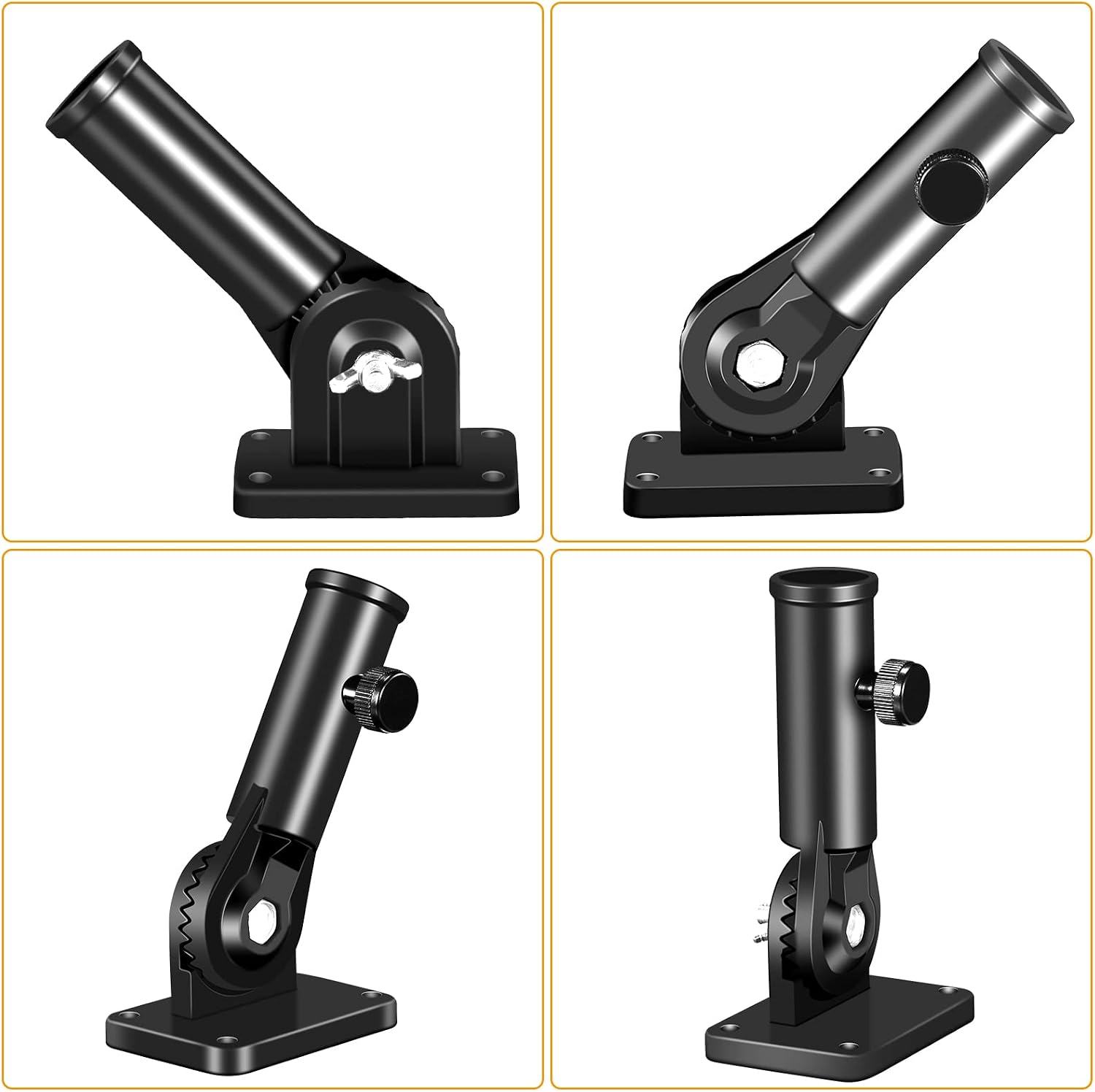 Flag Pole Holder Brackets, BONWIN 1" Flag Pole Mounting Bracket with Hardwares for House Wall Porch, 1" Inner Diameter, 180° Adjustable Multi Positions, Aluminium Alloy(2 Pack Black, Multi-Positions)