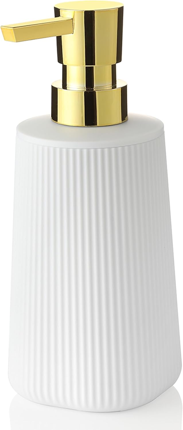 YAUKPH Small Soap Dispenser for Bathroom and Kitchen Matte White and Gold