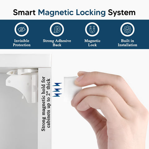 Blessimo® 12 Pack Magnetic Cabinet Locks Baby Proofing with 12 locks and 2 Keys - Child Locks For Kitchen, Cabinets and Drawers - 3M Adhesive Easy Installation