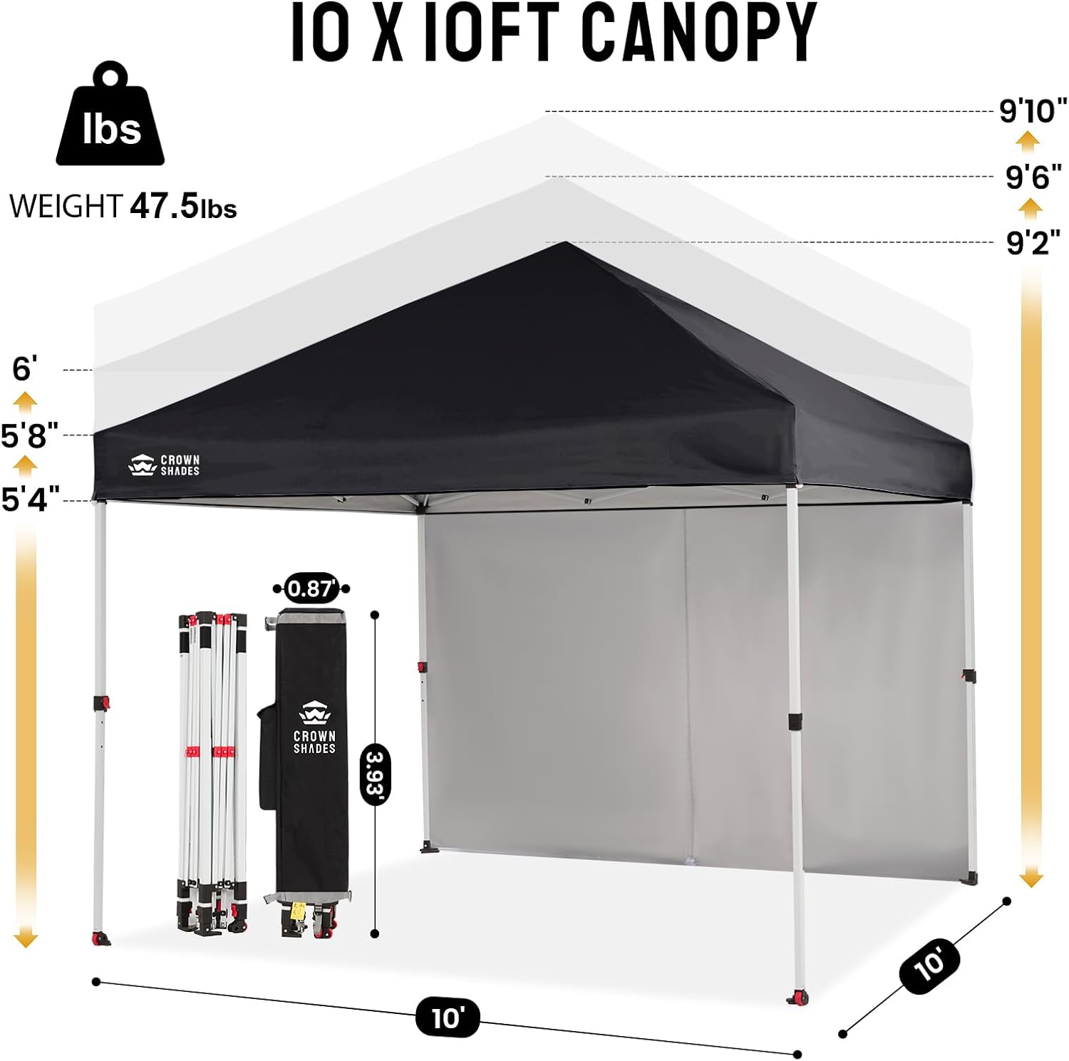 CROWN SHADES 10X10 Commercial Pop Up Canopy Tent with Sidewalls, Black