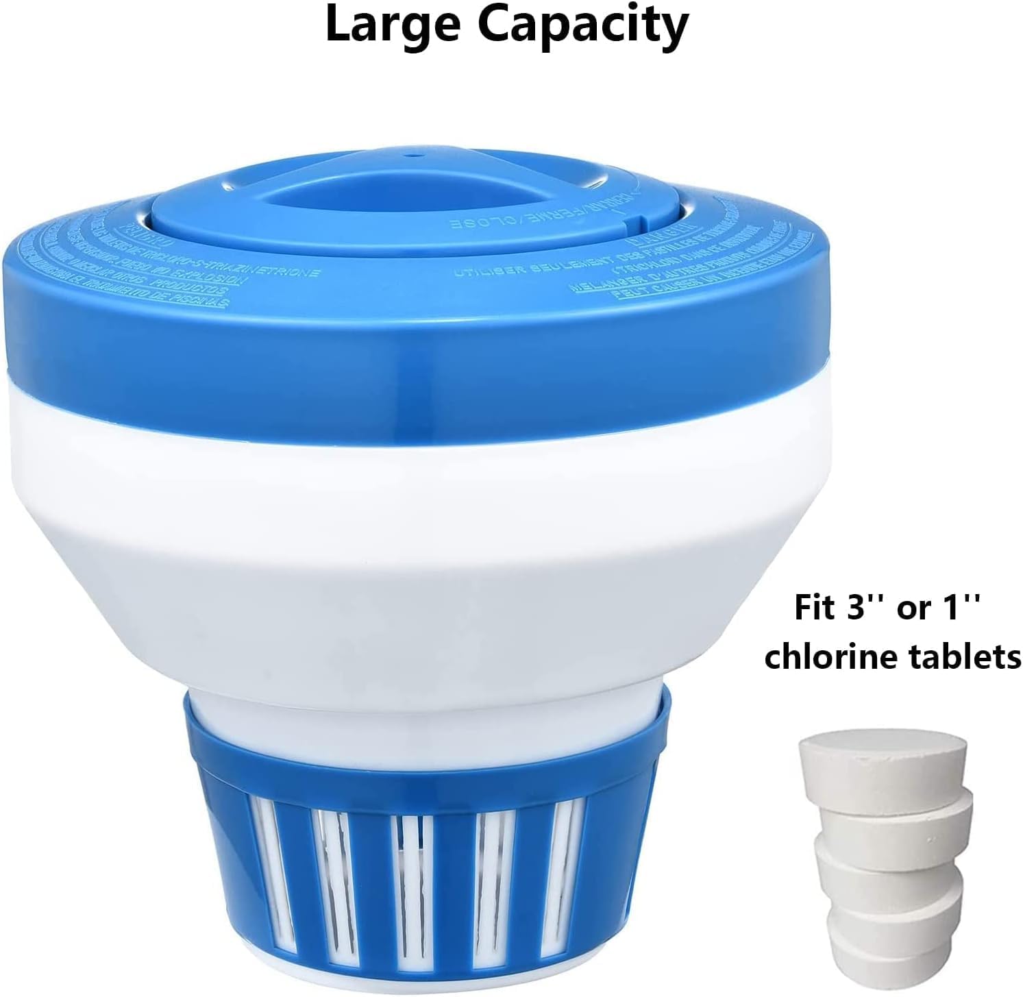 Floating Chlorine Dispenser, Pool Spa Chlorine/Bromine Floater,7" Large Capacity Floating Chlorinator & Bromine Holder Fits 3 Inch Chemical Tablets（Collapsible）