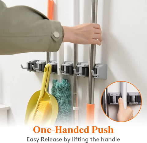 Lifewit Mop and Broom Holder Organizer Wall Hanging Mount, Gray, 1 Pack