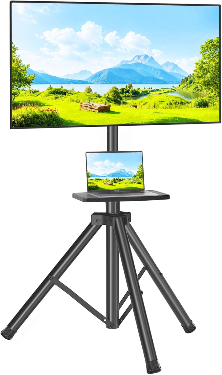TVON TV Tripod Stand with Shelf for 23-80 inch TVs Holds up to 100lbs