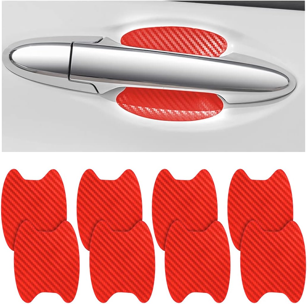 Blilo 8PCS Carbon Fiber Car Door Cup Protector Films, Red