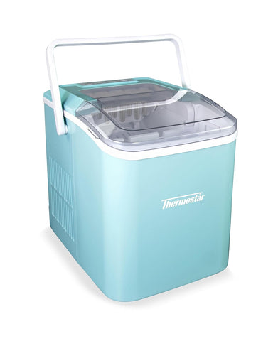 Thermostar Automatic Self-Cleaning Portable Electric Countertop Ice Maker Machine with Handle, 26 Pounds in 24 Hours with Ice Scoop and Basket, Perfect for Water Bottles, Mixed Drinks, Parties, Aqua