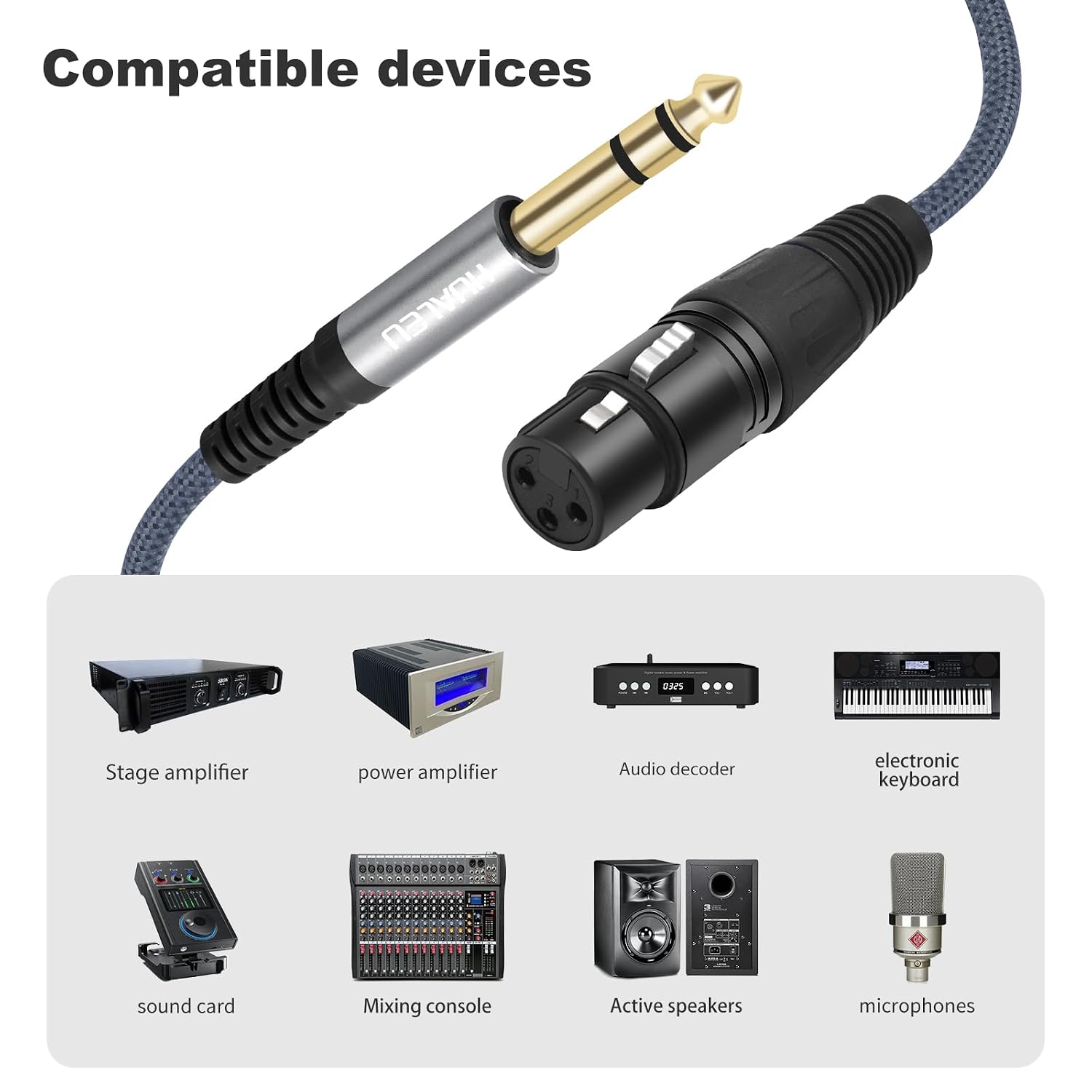 2 Pack 16FT 1/4 TRS Male to 3Pin XLR Female Microphone Cable,6.35mm TRS to XLR Female Braid Quarter inch Balanced Cable for Mixer Microphone Active Speakers