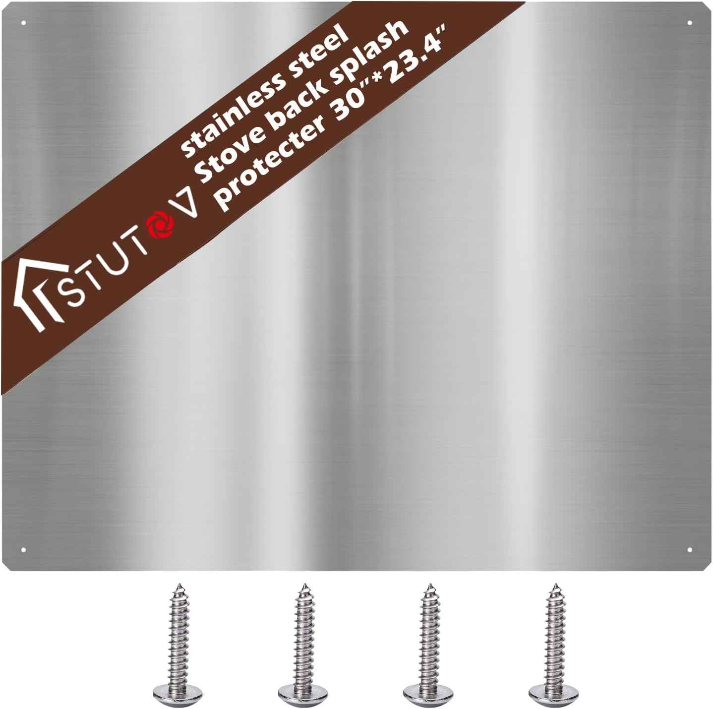 30"x23.4" Stainless Steel Backsplash – Brushed Wall Panel for Kitchen Stove – Heat & Grease Resistant – Pre-Drilled Holes, Screws & Gloves Included – Easy Installation & Cleaning