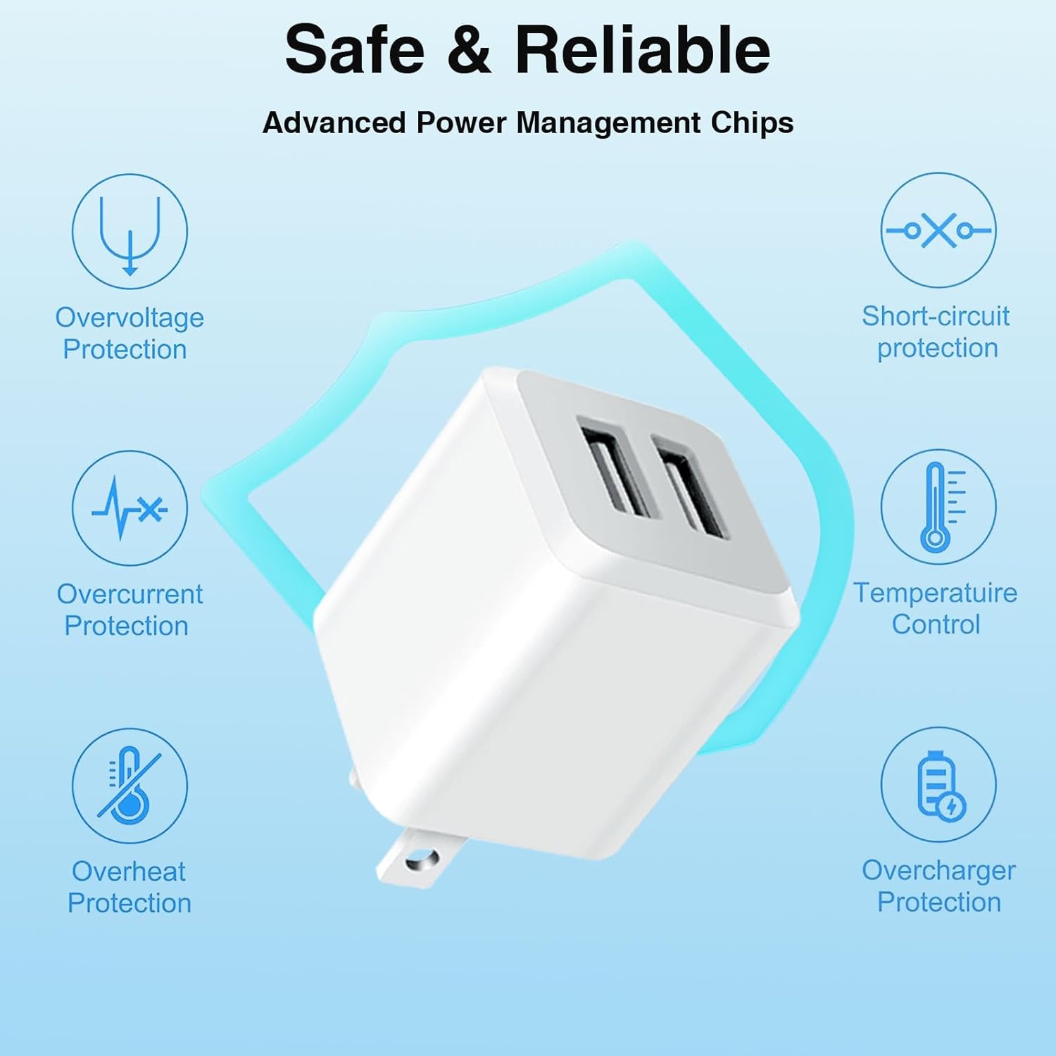 USB Wall Charger, Dual Port Cube Power Adapter Charger Plug Block Charging Box