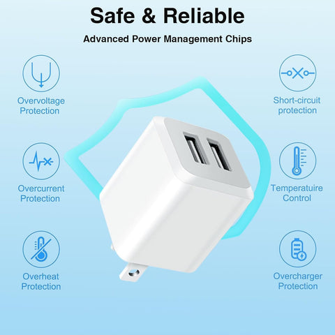 USB Wall Charger, Dual Port Cube Power Adapter Charger Plug Block Charging Box