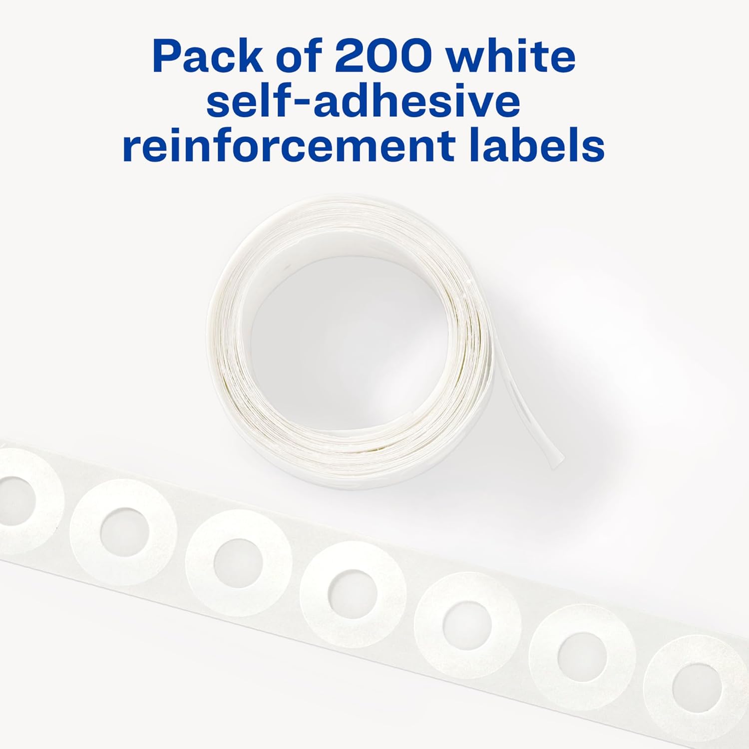 Avery Self-Adhesive Hole Reinforcement Stickers, 1/4" Diameter Hole Punch Reinforcement Labels, White, Non-Printable, 200 Labels Total (5729)