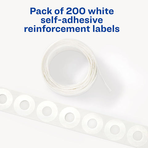 Avery Self-Adhesive Hole Reinforcement Stickers, 1/4" Diameter Hole Punch Reinforcement Labels, White, Non-Printable, 200 Labels Total (5729)