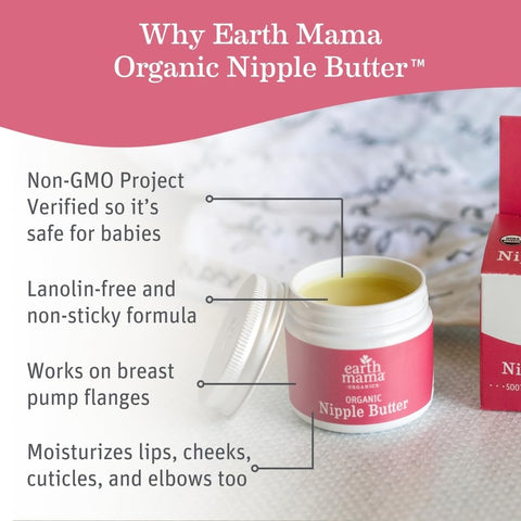 Organic Nipple Butter Breastfeeding Cream by Earth Mama | Lanolin-free, Safe for Nursing & Dry Skin, Non-GMO Project Verified, 2-Fluid Ounce (2-Pack) (Packaging May Vary)
