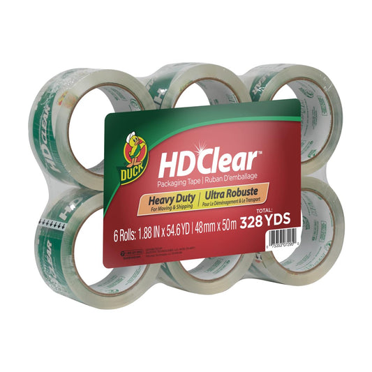 Duck HD Clear Packing Tape - 6 Rolls, 328 Yards Heavy Duty Packaging for Shipping, Mailing, Moving & Storage Clear, Strong Refills Boxes 1.88 In. x 54.6 Yd. (441962)