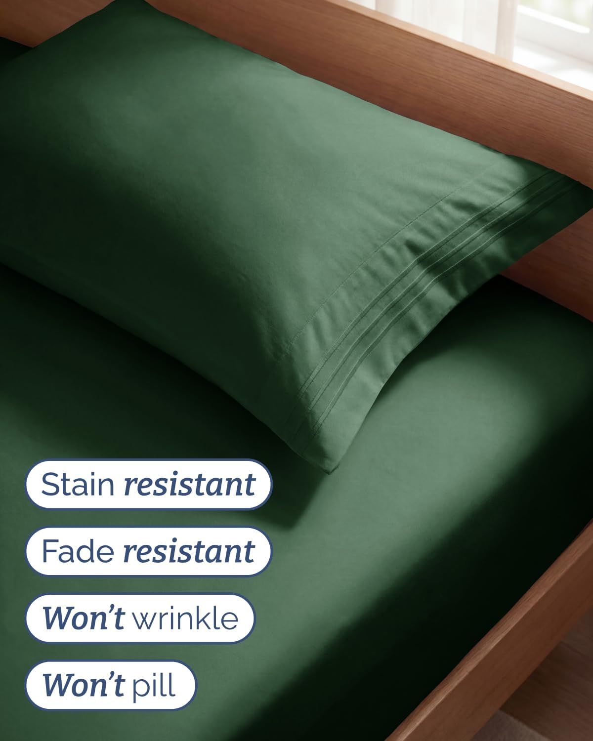 Twin Size 3 Piece Sheet Set - Breathable & Cooling Sheets - Emerald Green