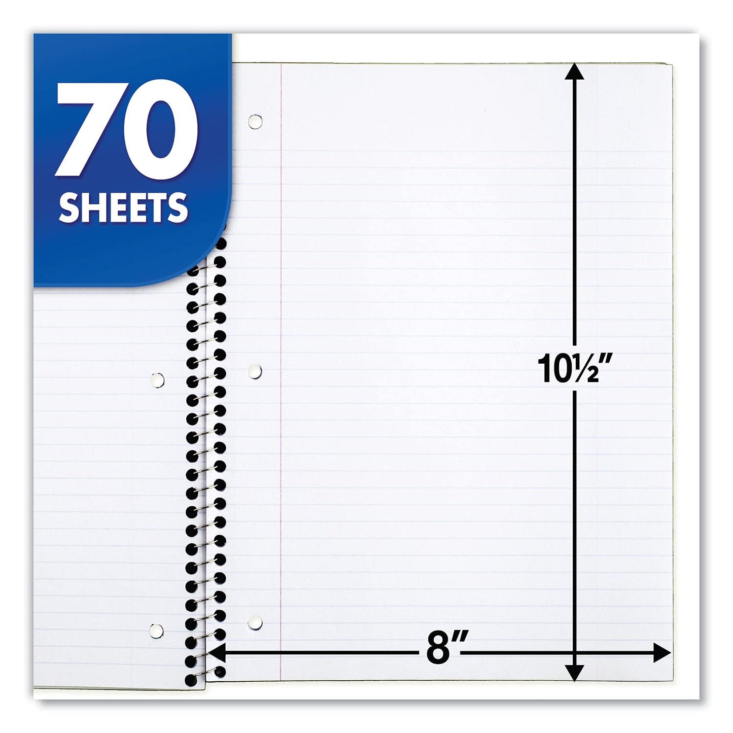 Mead Spiral Notebooks, 6 Pack, 1 Subject, College Ruled Paper, 7-1/2" x 10-1/2", 70 Sheets per Notebook, Color Will Vary (73065)