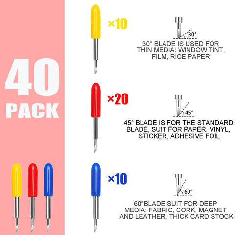 THANMAO 40 Pcs Replacement Blades Compatible with Explore Air 2/Air 3 /Maker/Maker 3/4 Cutting Machines - includ 10PCS Fine-Point Blades, 20PCS Standard Blaeds and 10PCS Deep Cutting Blades