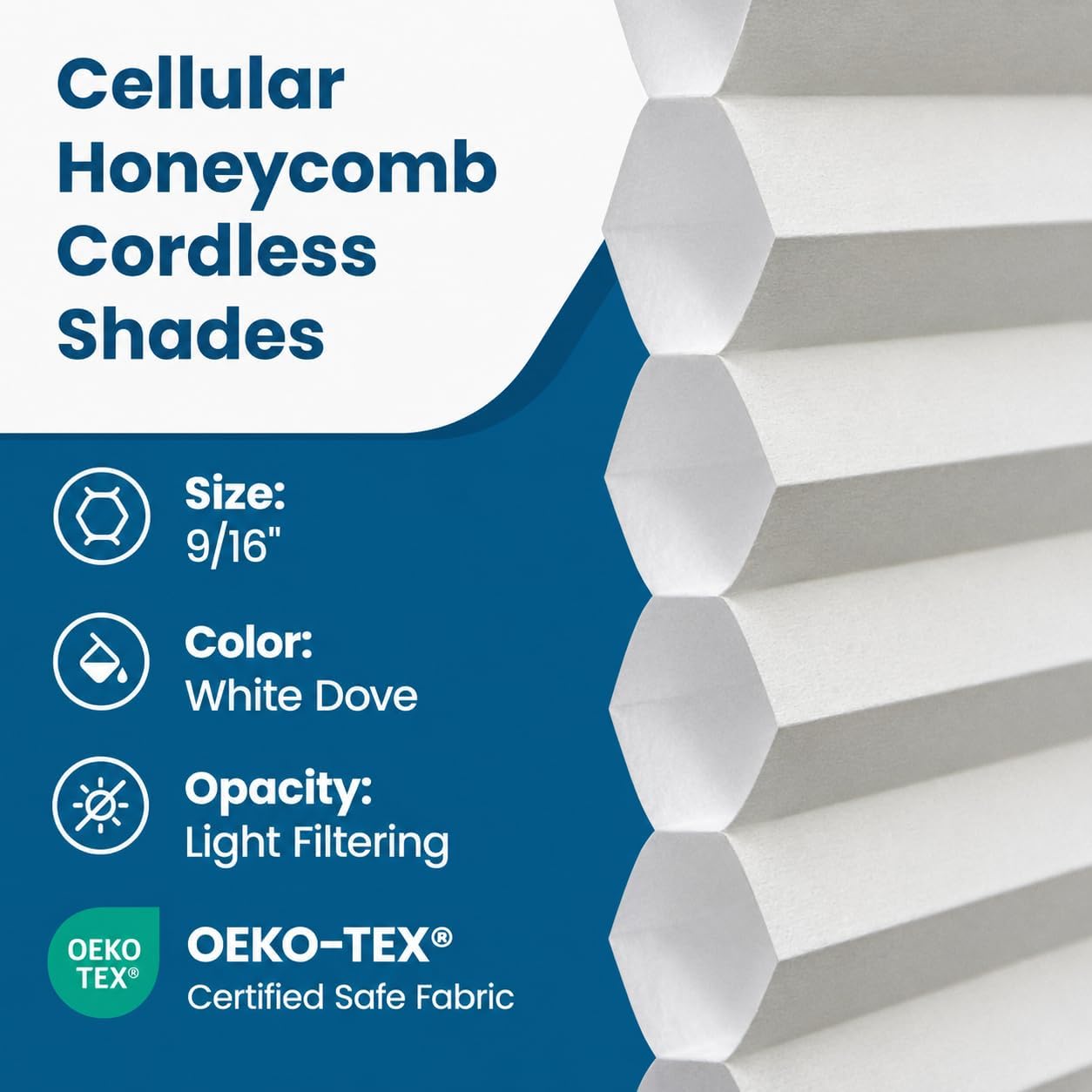 BlindsAvenue Cordless Cellular Shade, White Dove, 28.5" W x 48" H