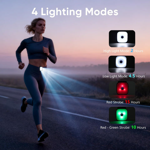 Running Lights for Runners, 2 Pack Mini Clip on Flashlight with 4 Modes, Rechargeable Safety LED Lights for Night Walking, Running Accessories & Camping Light Gear for Dog Walking-Green