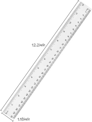 Unjoo Clear Plastic Ruler 12 Inch Straight Rulers, for School, Office, 2pcs