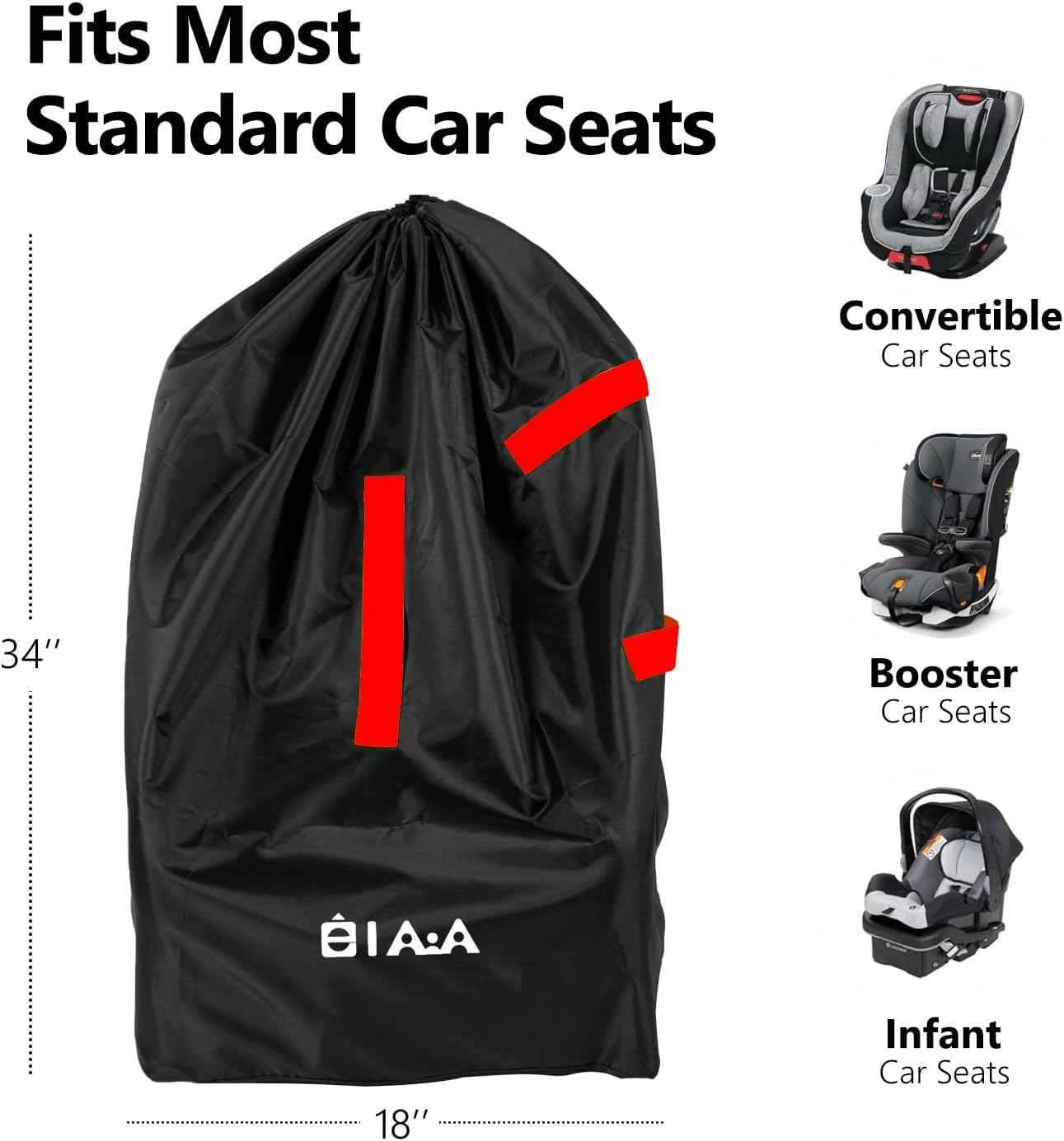 elaia Large Waterproof Car Seat Travel Bag for Airplane with Red Straps
