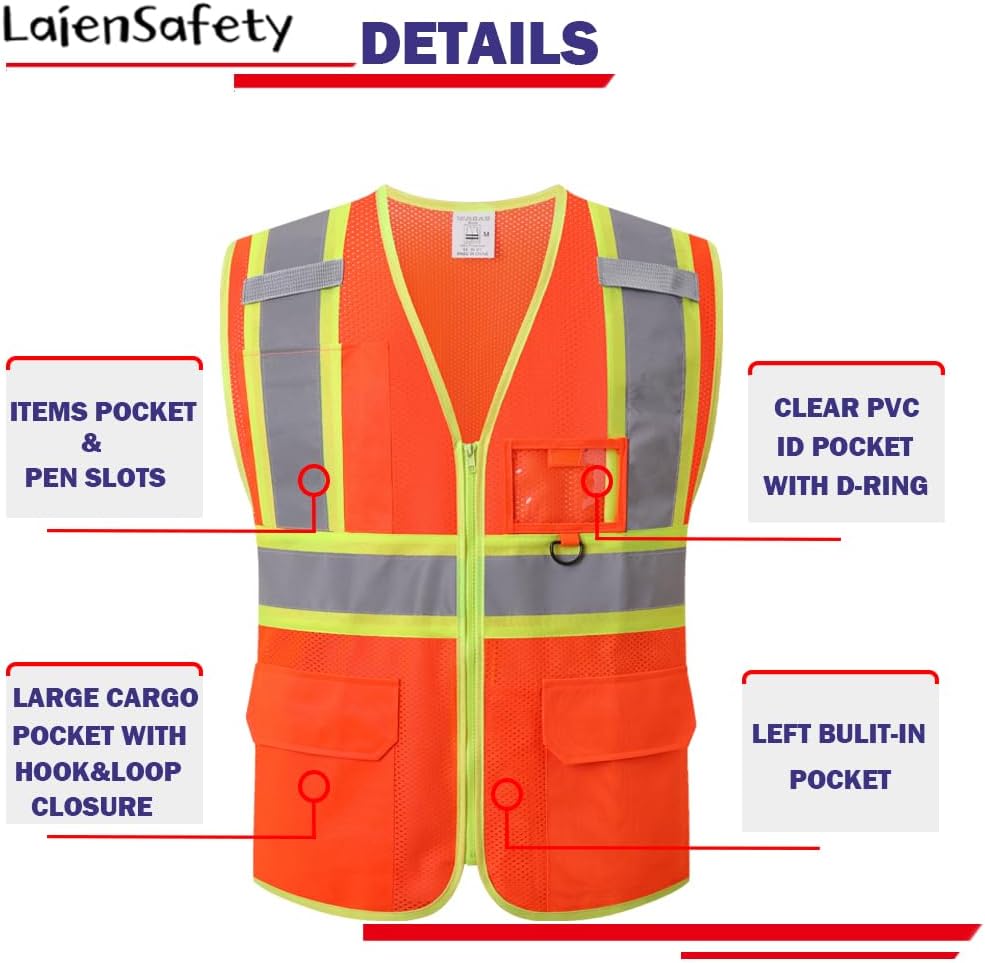 Hi Vis Safety Vest for Men Women,EK178,Orange,M