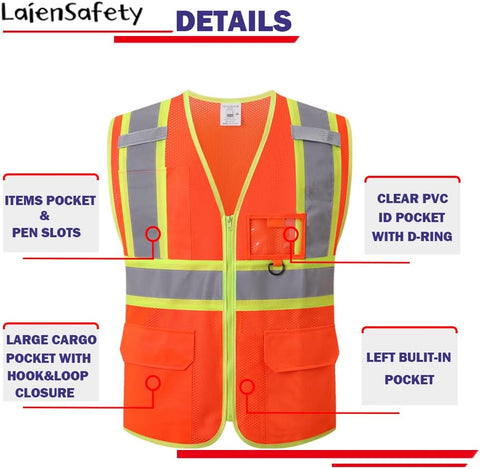 Hi Vis Safety Vest for Men Women,EK178,Orange,M