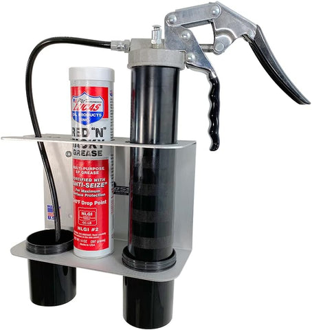 Pit Posse 572 Hand Grease Gun Holder Rack - Made in USA - Garage Organizer Aluminum Storage Caddy Wall Mount Accessory for Enclosed Trailer, Shop, or Garage (Silver)