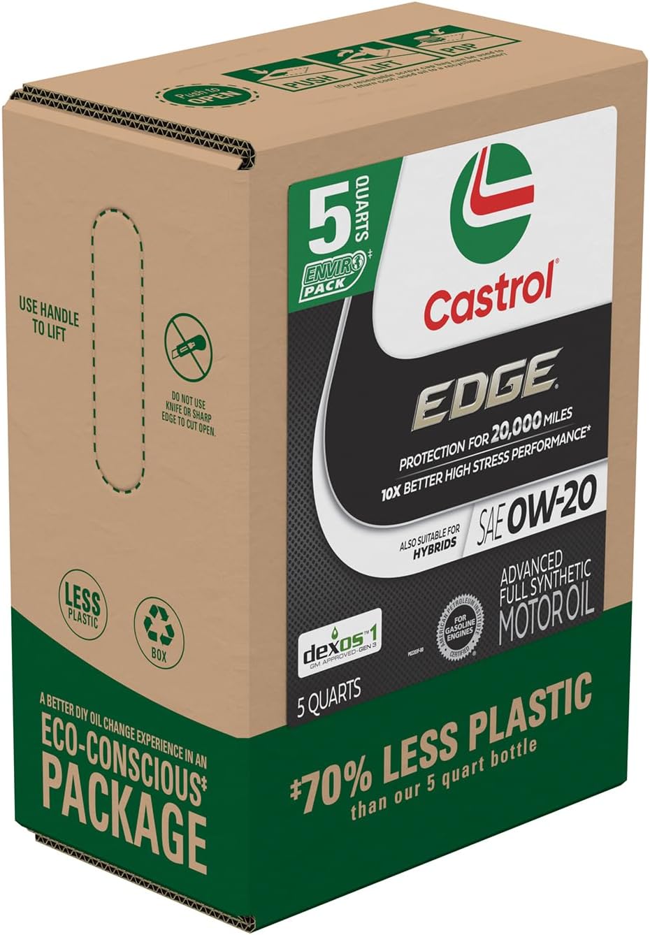 Castrol EDGE 0W-20 Advanced Full Synthetic Motor Oil, 5 Quarts, Eco Pack
