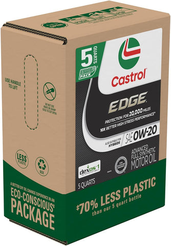 Castrol EDGE 0W-20 Advanced Full Synthetic Motor Oil, 5 Quarts, Eco Pack