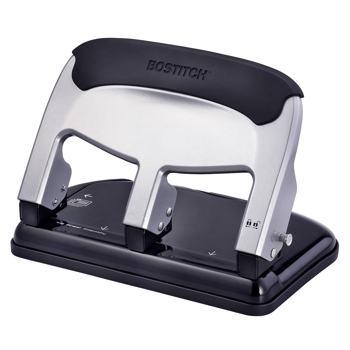 Bostitch Office EZ Squeeze Heavy Duty 3-Hole Punch for Home Office & School, 40-Sheet Capacity, One-Touch Reduced Force, Sleek Silver Design