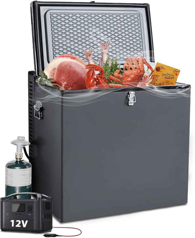 SMETA Propane Freezer, 2.4 Cu.Ft 3 Way Deep Chest Freezer Gas/110V/12V with Lock LPG AC/DC for Off Grid Cabin Outdoor Camping RV Garage Black