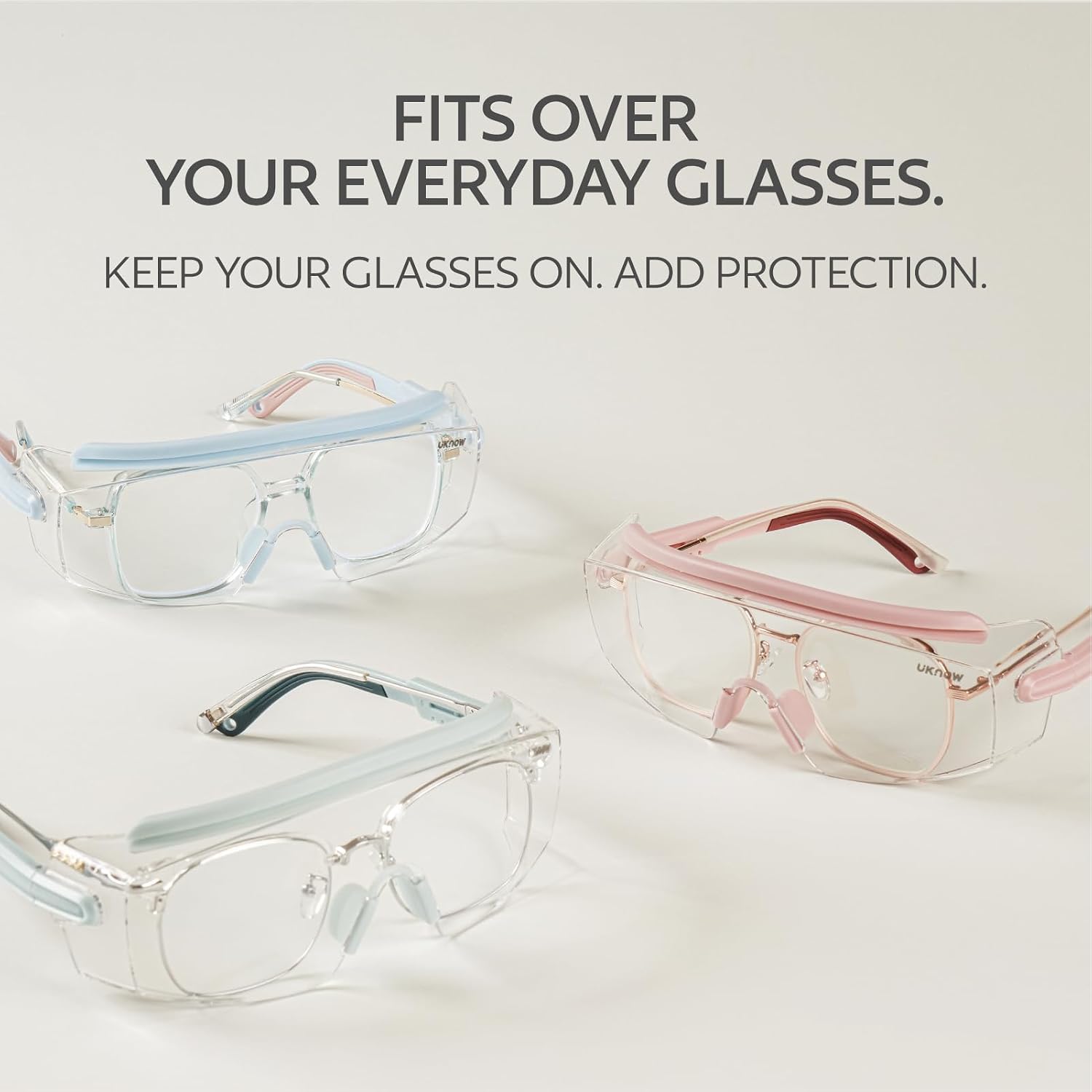 UKNOW Safety Goggles Over Glasses, Anti Fog Safety Glasses with Clear Wraparound Lens, ANSI Z87.1 Protective Eyewear