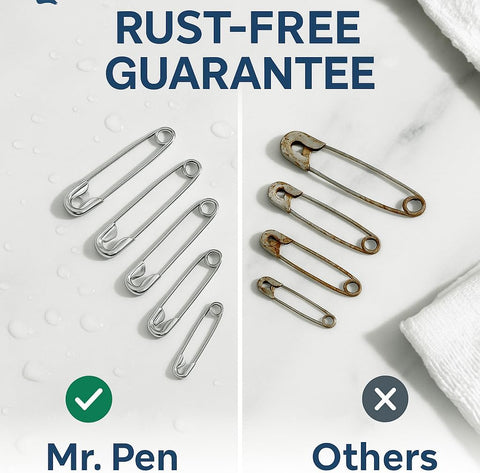 Mr. Pen- Safety Pins, 300 Pack, Small & Large Sizes, Nickel Plated Steel