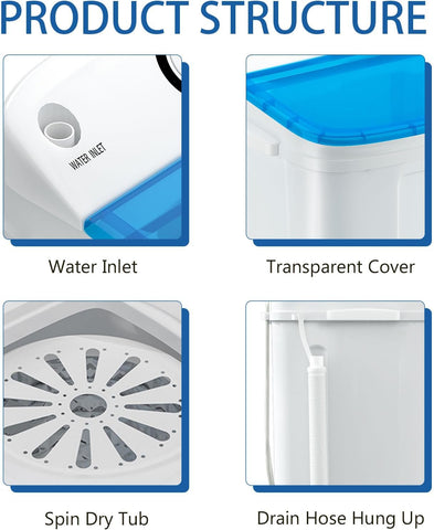 DOGHLY 18lbs Portable Washing Machine, Washer with Drying Rack & 10 Hangers