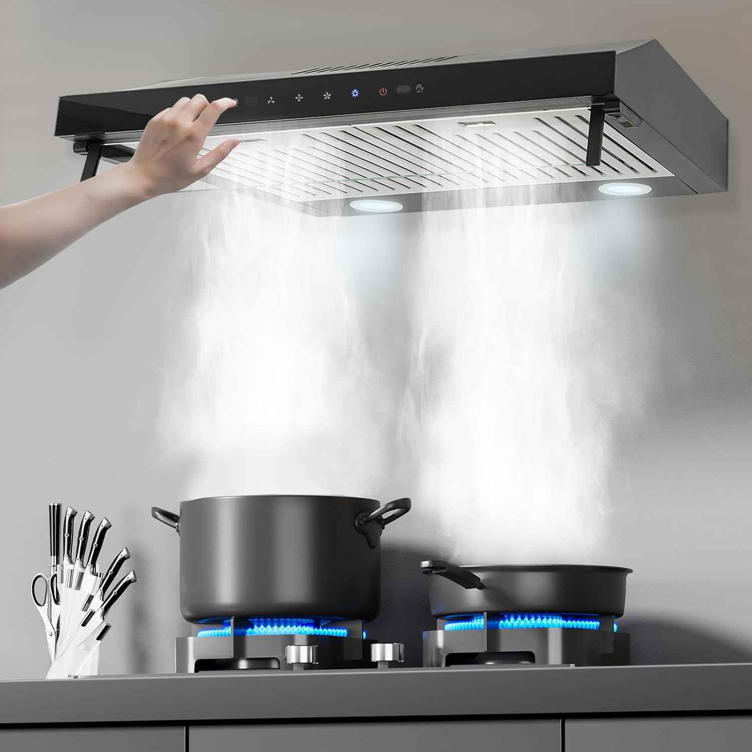 Range Hood, 23 Inch 900CFM Kitchen Range Hoods, Stainless Steel Hood Vent Hoods with 3 Speeds Exhaust Fan, LED Lights, Baffle