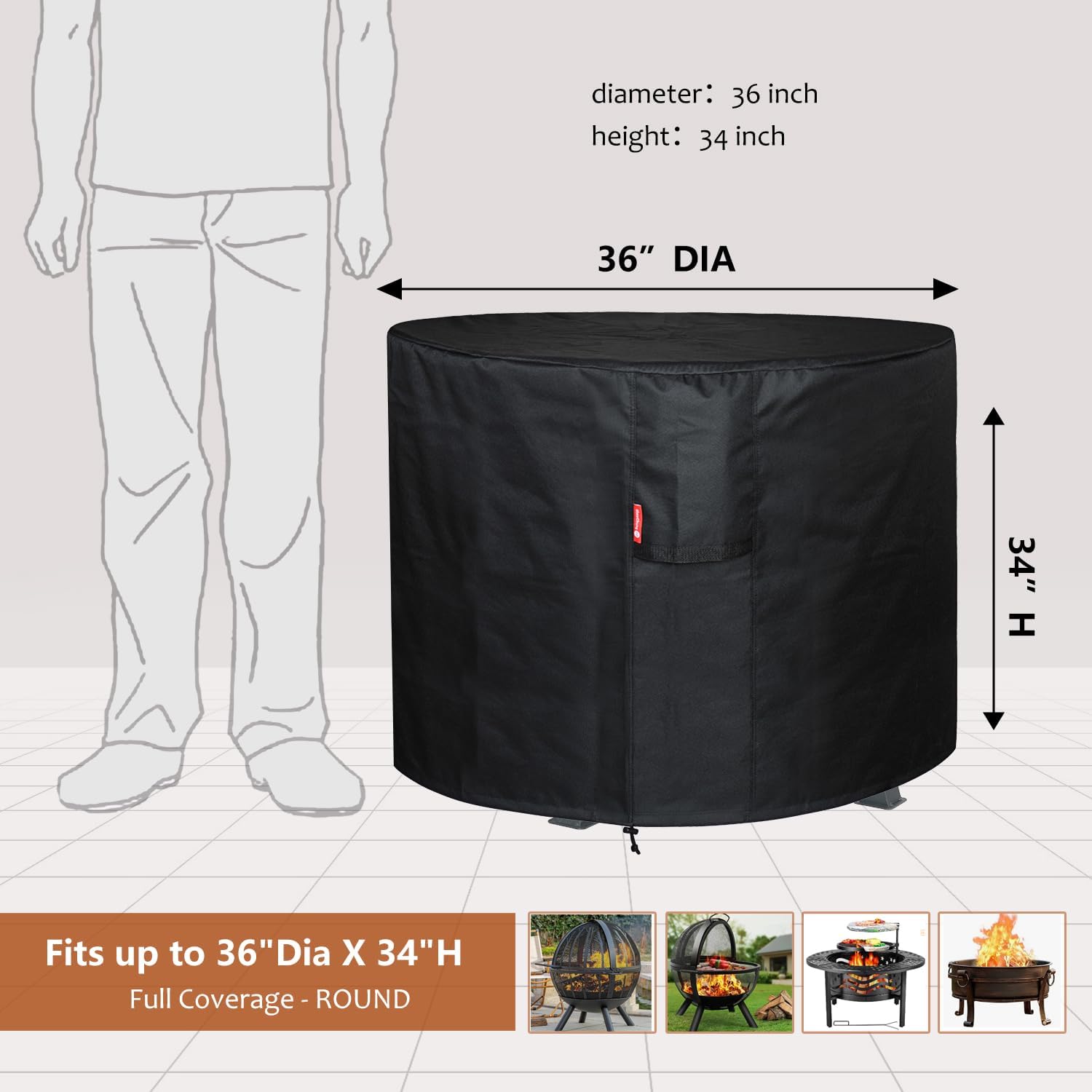 SheeChung Fire Pit Cover 36"x34",Waterproof Fabric 600D Polyester