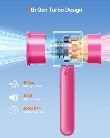 Portable Handheld Turbo Fan, 199 Gear Speed, 24 Hs Cooling Time, 5500mAh Rechargeable Mini Personal Hand Fan, Foldable Design, Travel Essentials, Beach Vacation, Gifts for Women, Men,HotPink