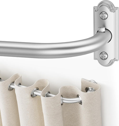YaFex Silver Curtain Rod 32-86 Inch, 1 Inch Heavy Duty Black Curtain Rods for Windows, Adjustable Window Treatment Rods, Blackout Wrap Around Curtain Rod for Bedroom
