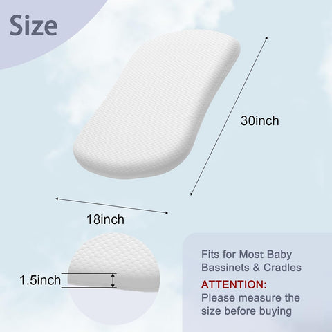 Lisara Baby Bassinet Mattress, 30 x 18 Inch, Gel Memory Foam, Oval