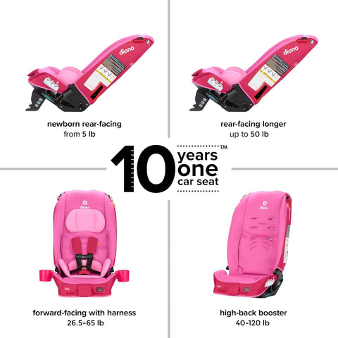Diono Radian 3R, All-in-One Convertible Car Seat, Rear and Forward Facing, 10 Years 1 Car Seat, Slim Fit 3 Across, Pink Cotton Candy
