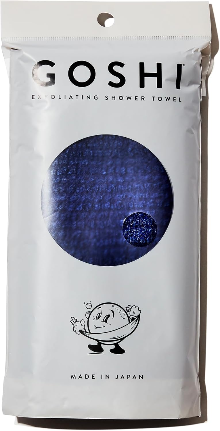 GOSHI Exfoliating Shower Towel - Long Body Scrubber, Blue