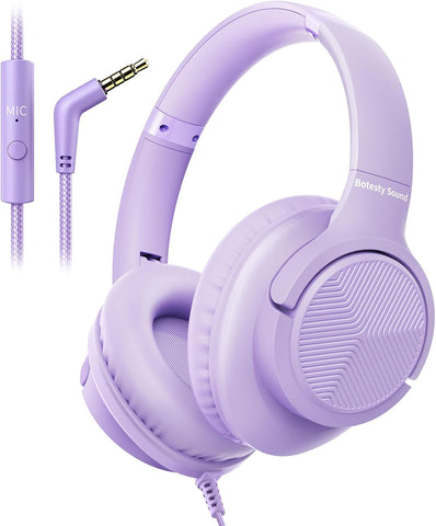 Headphones Wired with Microphone for School, 3.5mm Corded Headphone, Purple