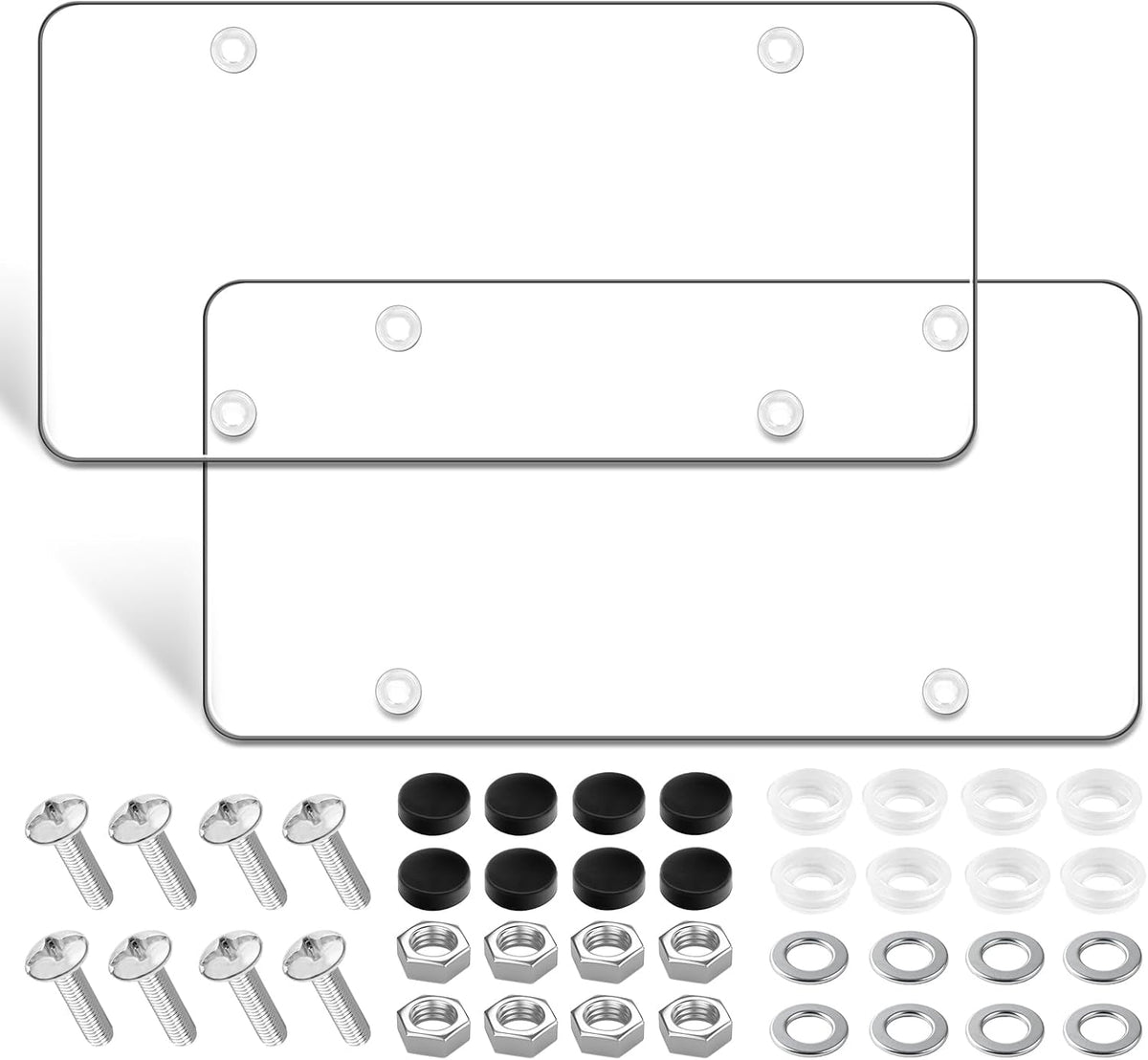 License Plate Protector 2 Pack, Clear License Plate Cover 12.08 * 6.02’’ Universal, Plate Cover for Car Plastics, Car Frame Cover Shield with Screws Transparent Spacers Screw Caps by XIOGZAXI