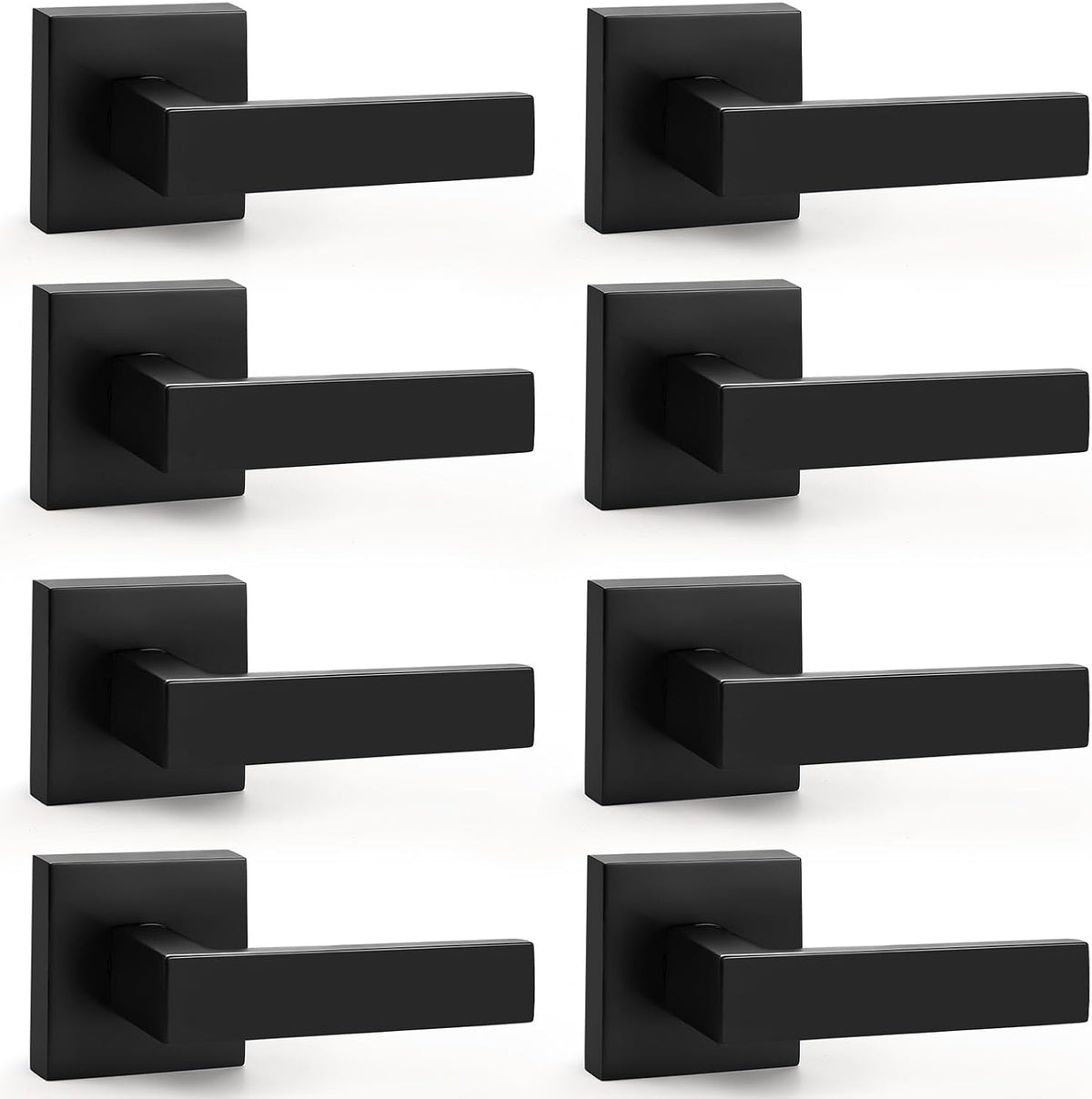 Probrico Matte Black Dummy Interior Door Handles, 8 Pack Square Non-Turning Single Side Pull Only Zinc Alloy Door Lever for Closet Pantry