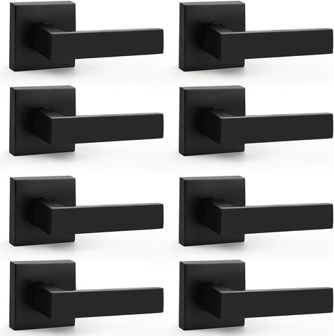 Probrico Matte Black Dummy Interior Door Handles, 8 Pack Square Non-Turning Single Side Pull Only Zinc Alloy Door Lever for Closet Pantry